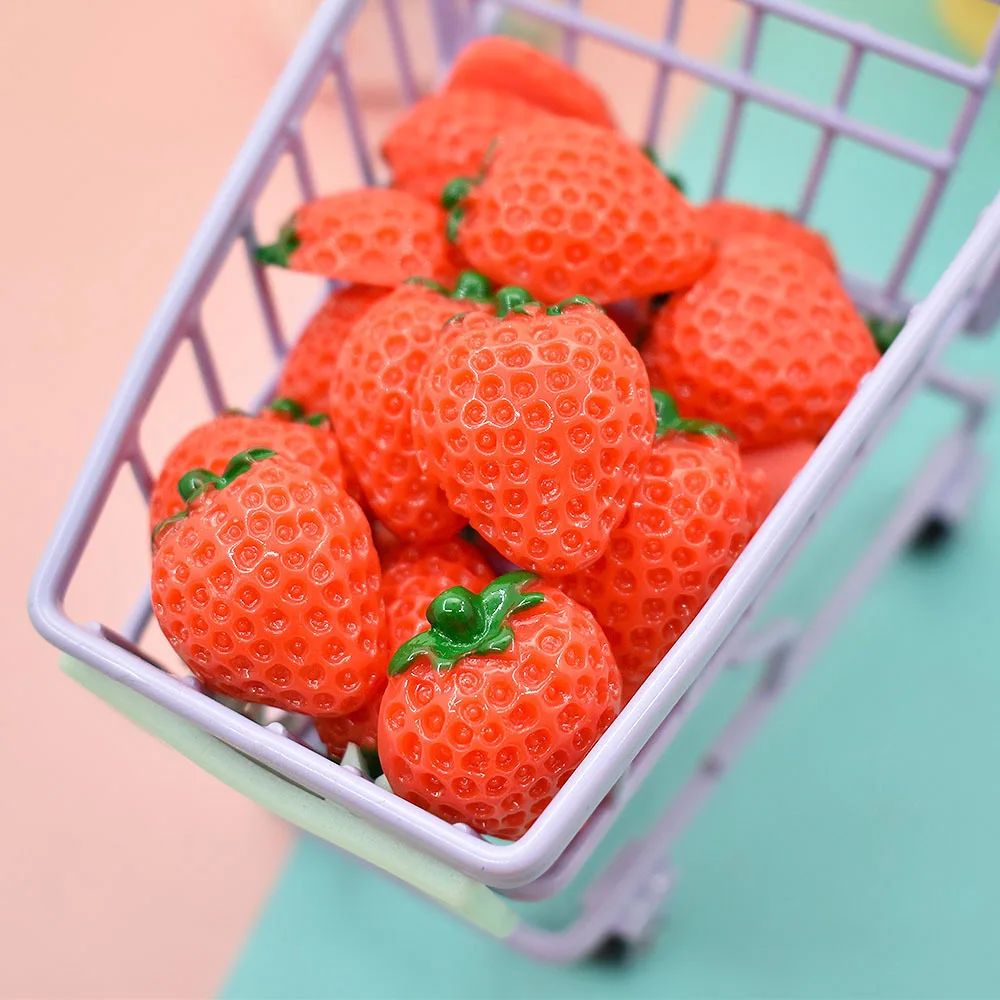 10pcs 3D Strawberry Charms Cabochons Miniatures Planar Resin Flatback Hair Accessories Girl Arts and Crafts Supplies Diy Craft