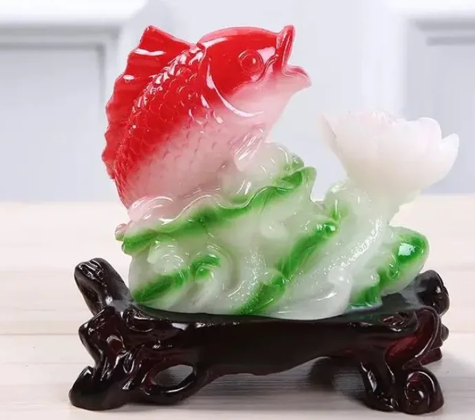 

Manufacturers direct cabbage baicairuyi resin imitation jade crafts after year fish carp jump longmen animal Statue decoration