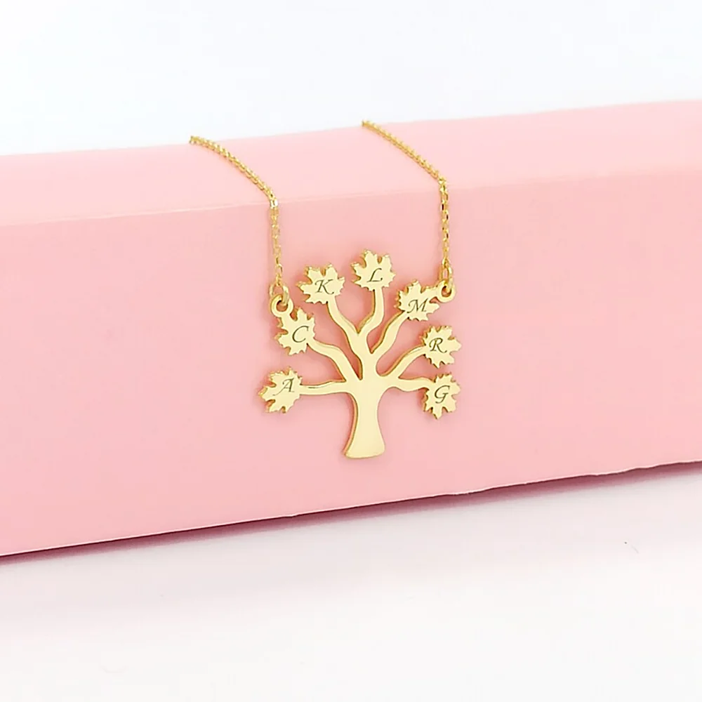 Collar personalizado para mujer, colgante de árbol de la vida de Color dorado, gargantilla de cadenas de letras grabadas a mano, regalos de joyería de moda