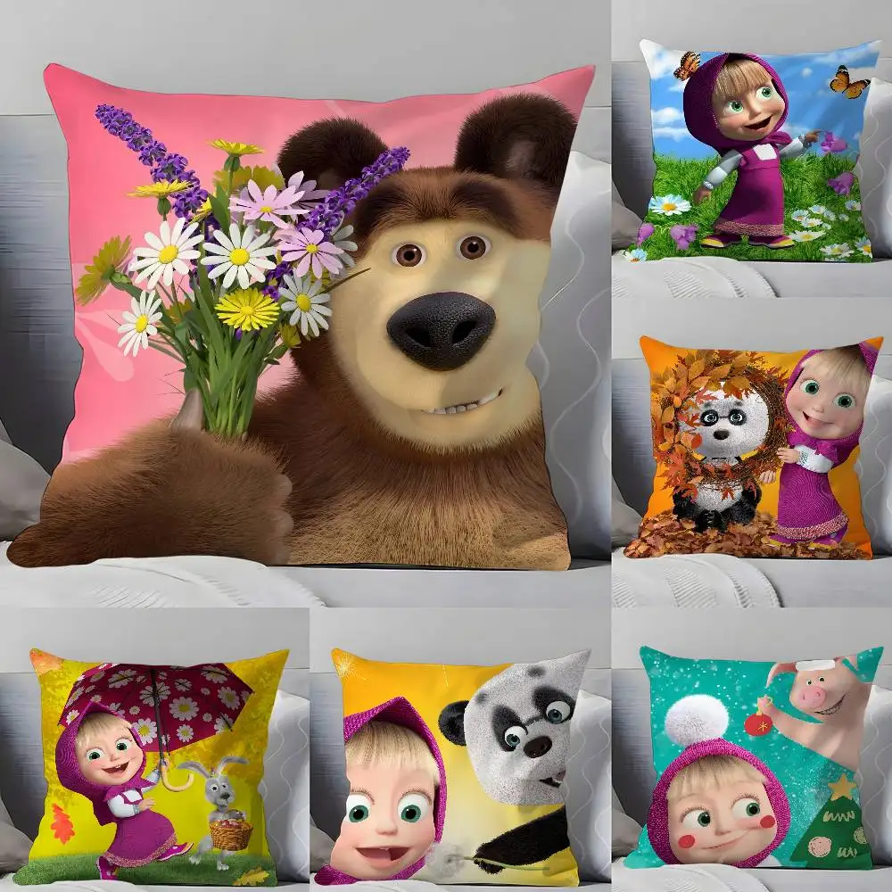 كيس وسادة كارتوني M-M-M-Masha And The B-Bears غطاء وسادة ناعم صديق للبشرة ومريح بسحاب مخفي