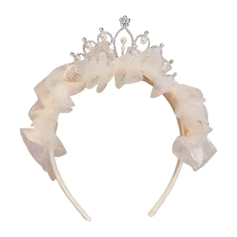 

39BD Queen Crowns Hairband For Children Girl Soft Tulle Lace Crownpiece For Comfortable Birthday Celebration Photograhpy