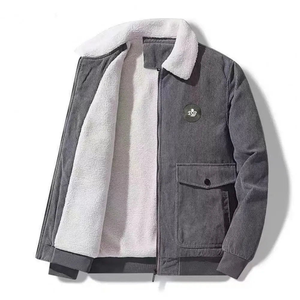 Chaqueta de pana con forro polar para hombre, abrigo largo con cremallera, solapa informal, elegante, Otoño e Invierno