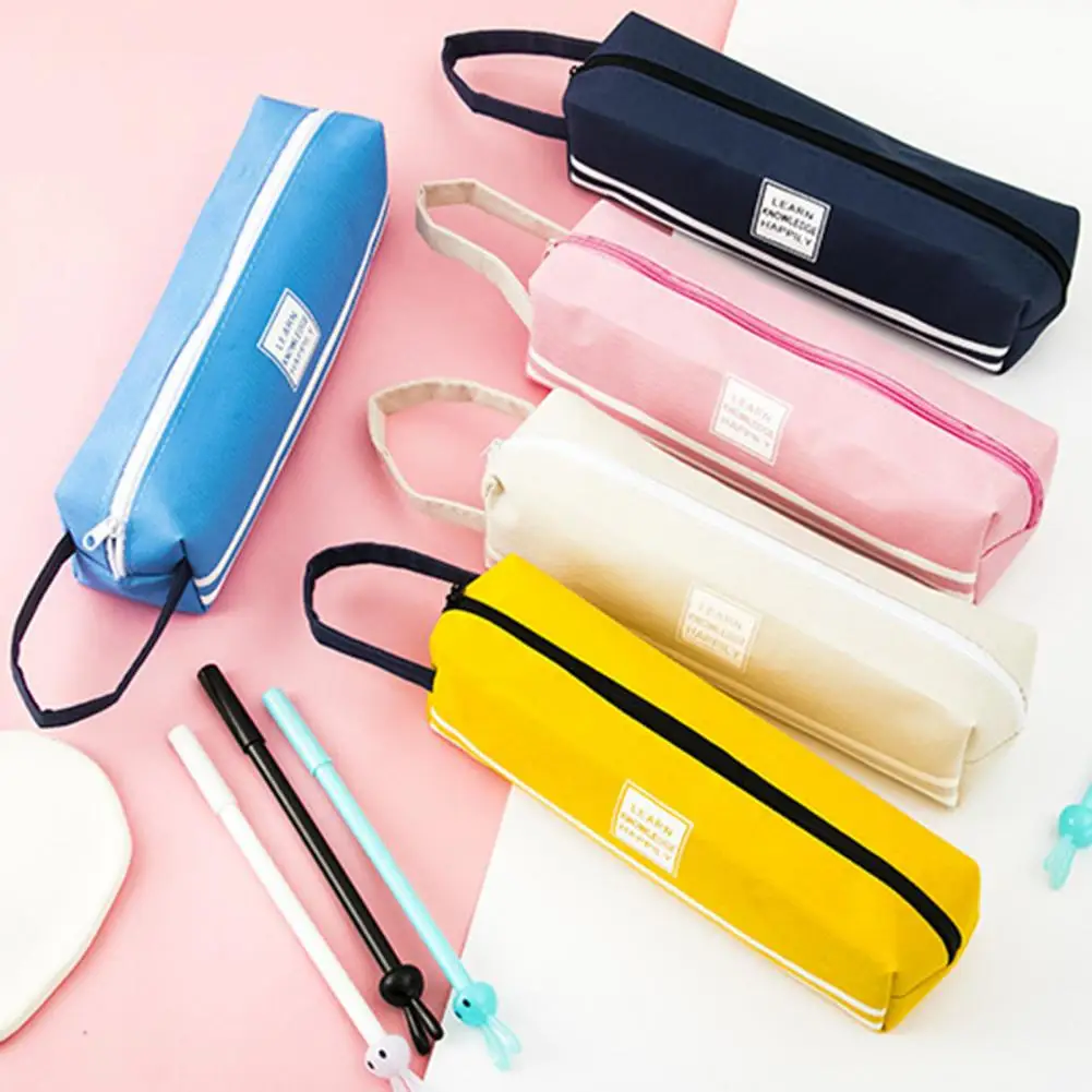 Zipper Pencil Bag School Office Stationery Pouch Large Capacity Boys Girls Pencil Case Solid Color Pencil Pouch School Supplies