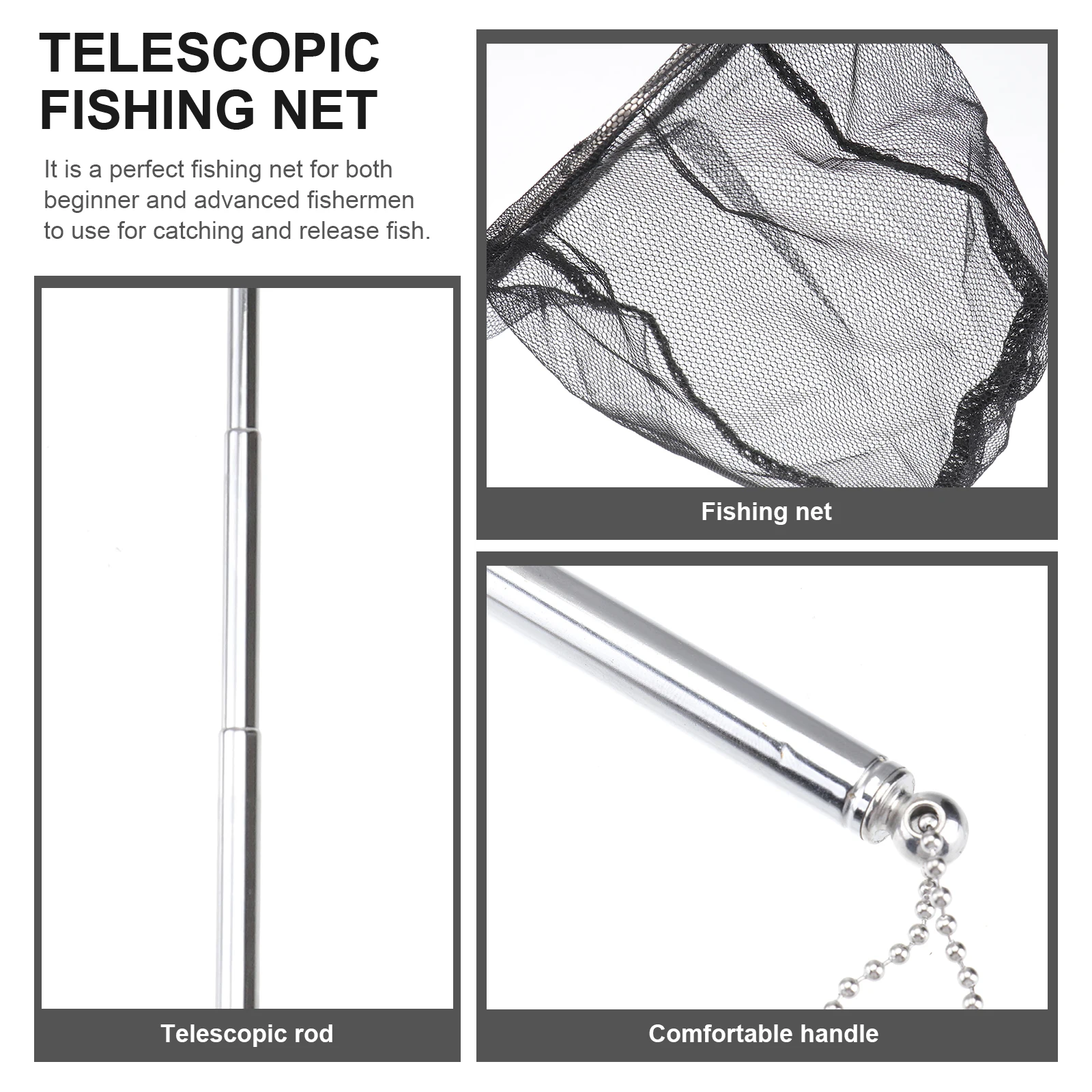 

1pc Stainless Steel Fishing Net Compact Foldable Net For Lake River Boat Fishing Fish Friendly Portable Fish Tank Mesh