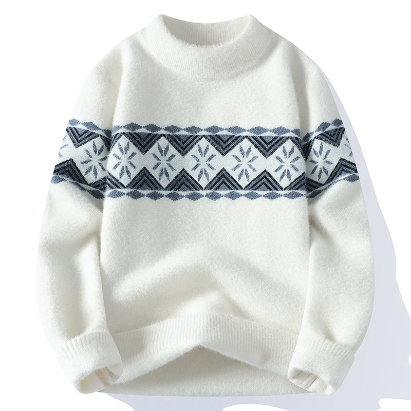 

Autumn Winter 2024 Men's Knitted Sweater Thickened Mink Velvet Base Layer Shirt Youth Fashionable Warm Clothing Long Sleeve r...