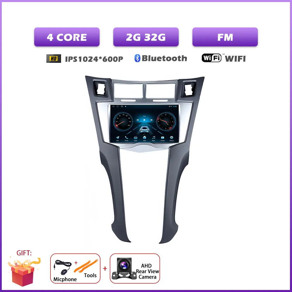7 inch autoradio voor Toyota Yaris 2005-2011 met Carplay, Android 16, navigatie, GPS, multimedia, videospeler en Bluetooth.