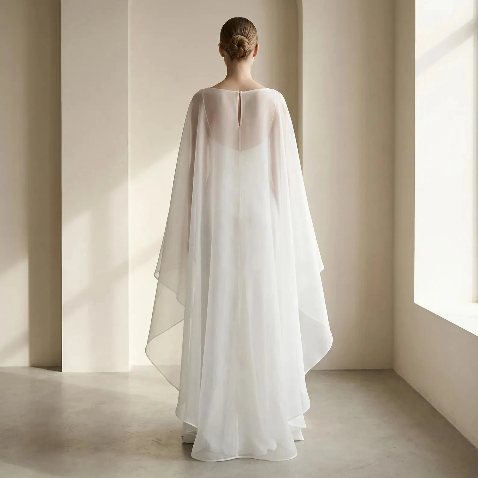 Custom Off White Chiffon Wedding Cloak Bride Shrug Bridal Coat Women Accessory Special Occasion Boleros