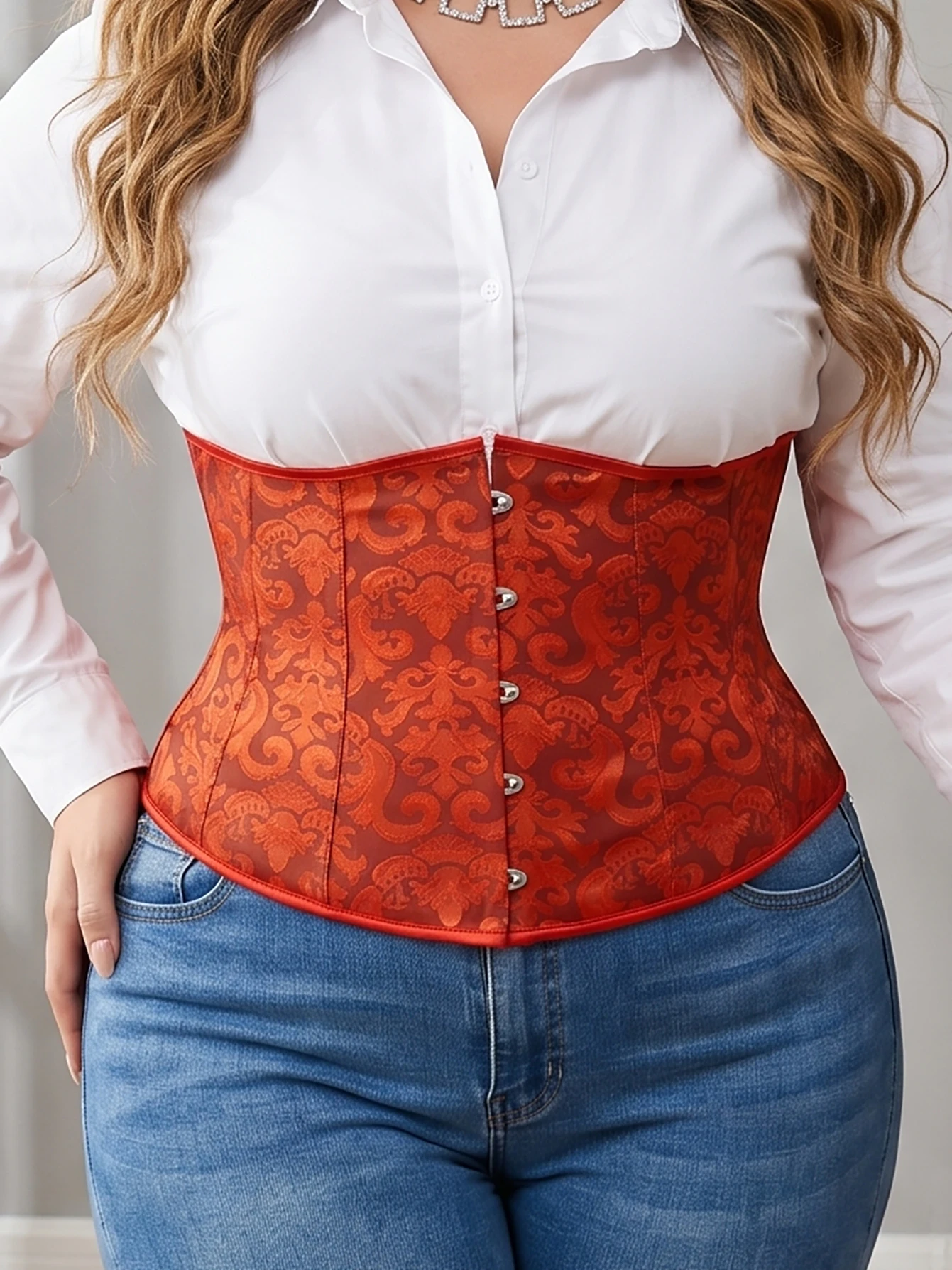 

Women's Plus Size Court Lace Waist Cinch Shapewear, Steel Bone Support Slimming Belt, Vintage Style Outerwear Inner Wear