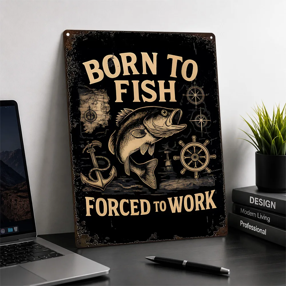 Fishing Versus Work Quote Aluminum Poster Typographic Wall Art For Reading Room Customized Metal Sign Motivational Gift Idea