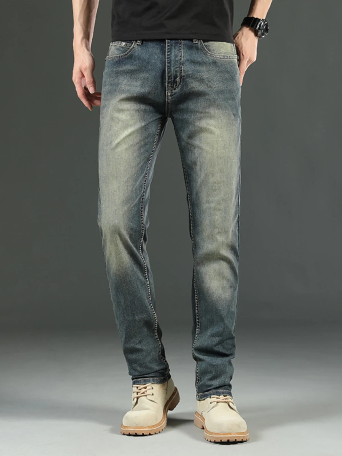 

Retro Men's Jeans Casual Loose Straight Leg Long Pants Elastic Trendy Brand Jeans Cotton Stretch Fabric Youth ular Sle