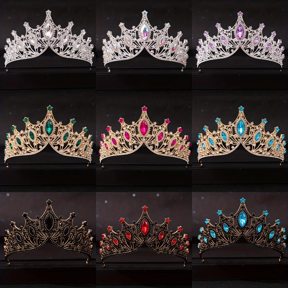 Diademi di cristallo barocchi e corona con strass, fascia per capelli da ballo per le donne, accessori per capelli da sposa, gioielli, corona diadema