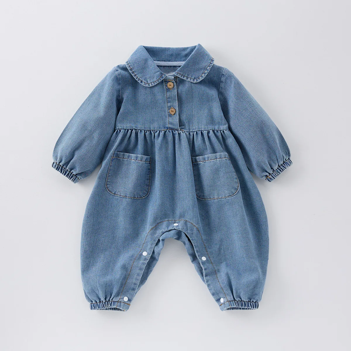 

Korean Version Baby Spring Clothes New Onesie Boys and Girls Ins Foreign Style Cute Lapel Denim Climbing Clothes