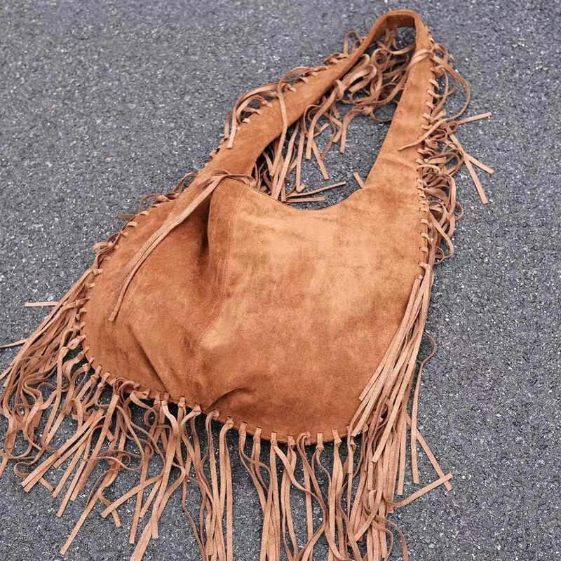 

Bohemian Faux Suede Half Moon Bags For Women Luxury Designer Handbags Purses 2024 New In Tassel Large Capacity Underarm Shoulder