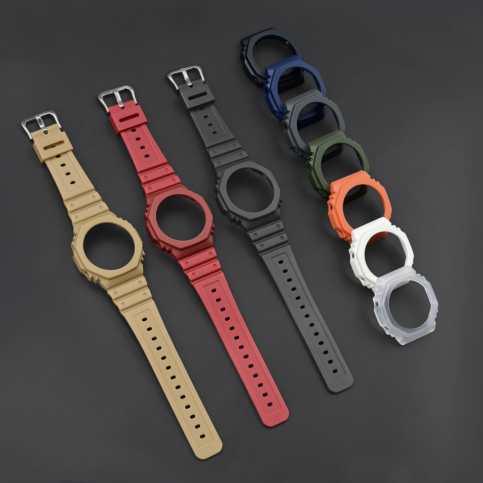 Boîtier + bracelet pour Casio G-SHOCK GA-2100 GA-2110, bracelet de montre en résine de caoutchouc transparente, coque de bracelet à dégagement rapide modifiée