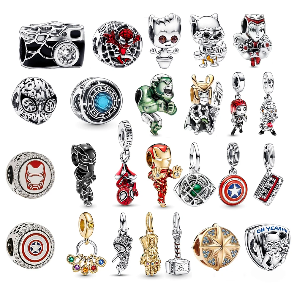 Disney Marvel The Avengers Series Silver 925 Bracelets Charm Fit Original Pandora Bangle Spider Man Pendant Beads Women Jewelry