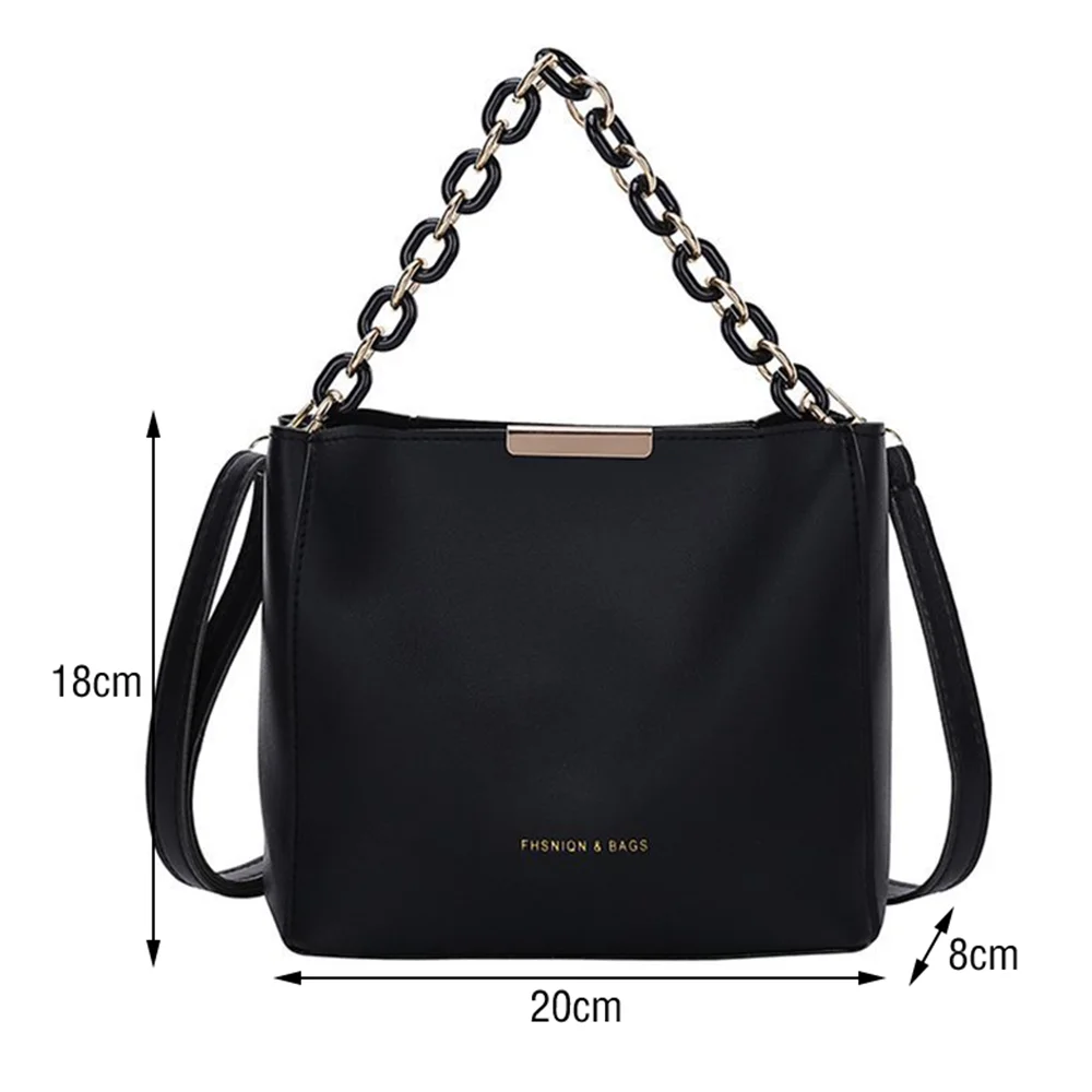 Fashion Women Shoulder Bag with Chain Handle Ladies Crossbody Bags Tote Bucket Handbag Portable Simple Pu Leather Messenger Bags