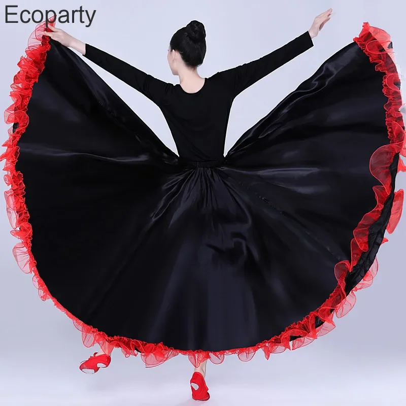 New 720 Degree Satin Skirt Belly Dance Costume Women Spanish Flamenco Long Skirts Big Swing Team Dancing Performance Clothes