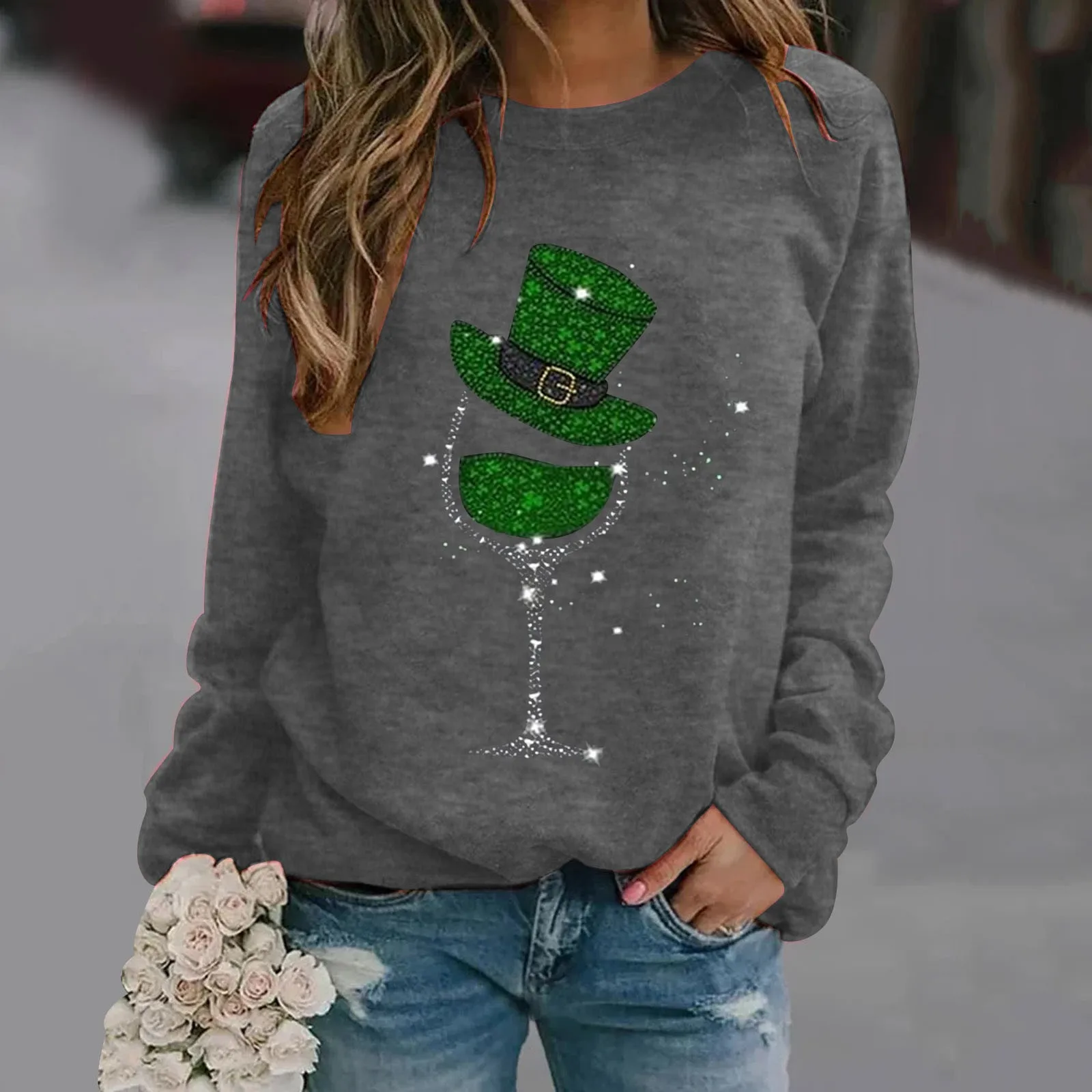 Cute Pattern Women Hoodless Sweatshirt Femme O Neck Long Sleeve Pullover Top Hoodie Hooded Hoody-Free St Patricks Day Streetwear