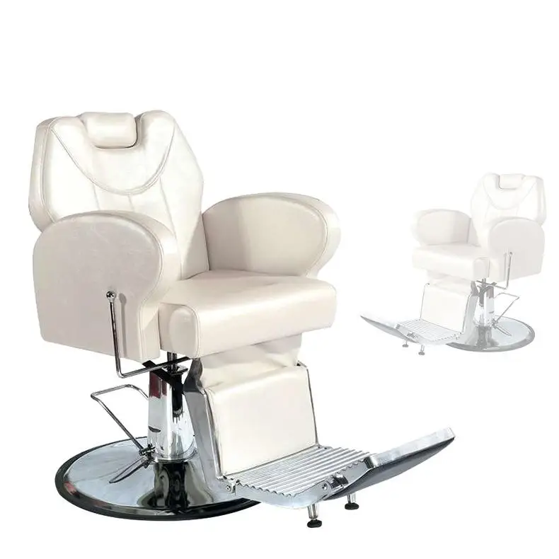 Modern barber chair, pearl white leather lounge chair, salon furniture professional