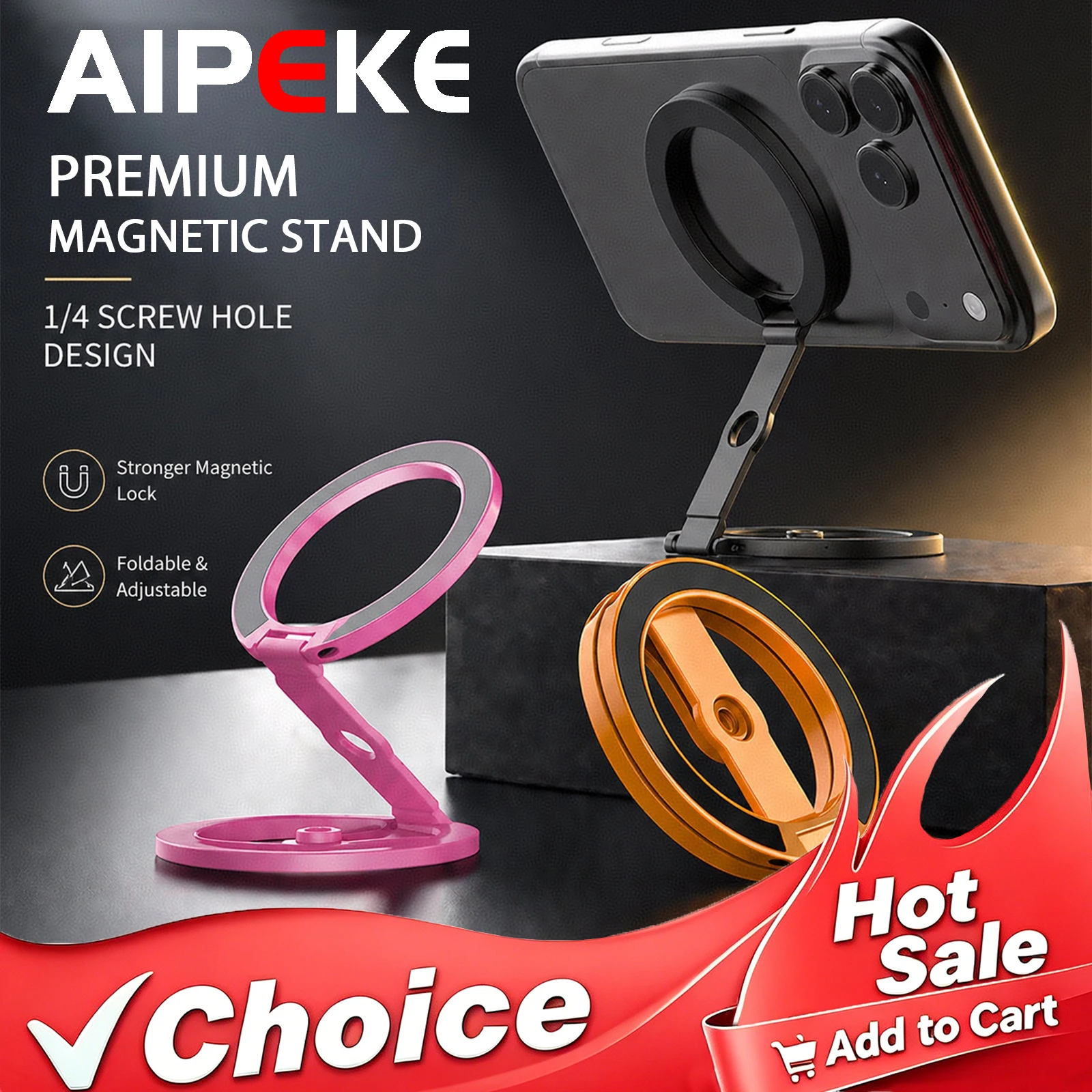 

Double-Sided For MagSafe holder Magnetic Folding Phone Grip For Photography Equipment 1/4 Screw hole design Folding Magnet phone