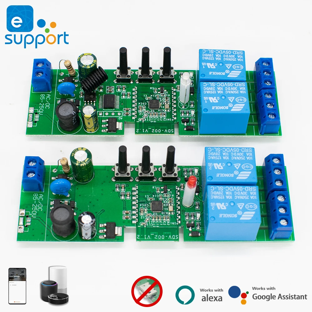 2CH WiFi Smart Switch Module 7-32V 85-250V 220V 12V 24V 10A Relay Work With EWelink APP Voice Control Alexa Goolge Assistant