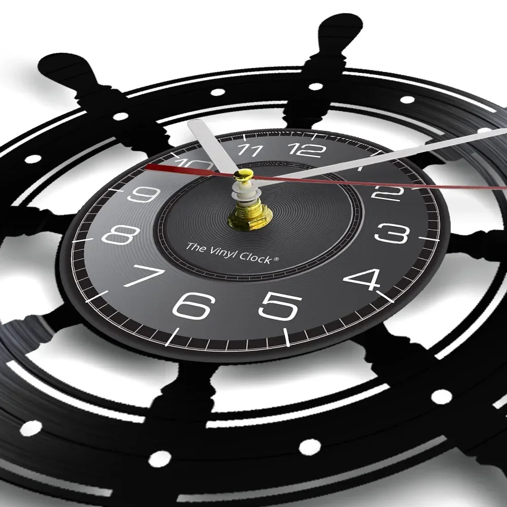 Boat Yacht Wheel Vintage Wall Clock Ship Steering Wheel Sea Conqueror Sailing Lase Cut Longplay Wall Watch Captain Voyager Gift