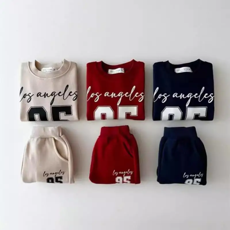 Autumn New Children Casual Sports Set Boys Girls Letter Print Sweatshirt + Sweat Pants 2pcs Suit Kids Versatile Cotton Outfits