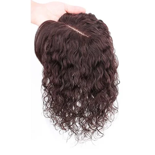 Imagen 2 del producto Peluquín rizado de cabello humano de 13x13cm, adecuado para la pérdida de cabello de las señoras y el volumen raro, pieza de cabello para mujeres, cubierta Natural esponjosa, cabello gris