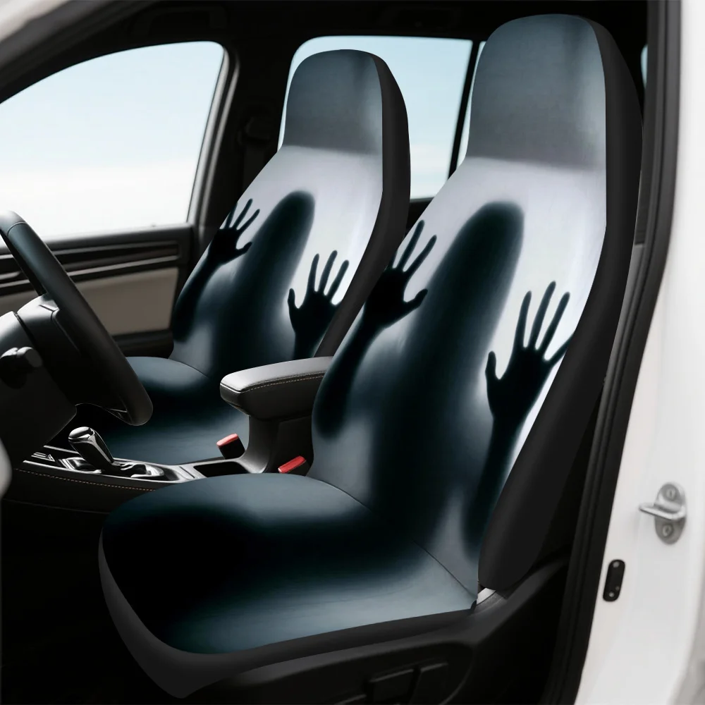 2pcs, Frightening Woman Silhouette Frosted Glass Horror Print Car Seat Cover Set, Suitable For Most Cars, Fashionable Unique Dec
