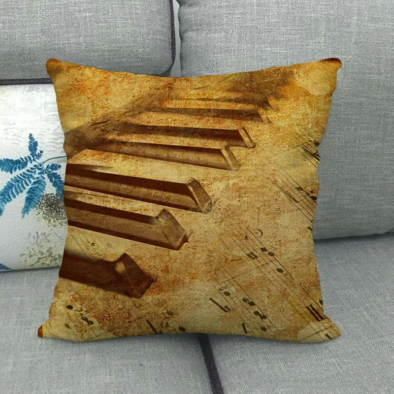Retro musical instrument - violin keys Digital printing short plush pillow covers for car sofa office cushion cover home goods