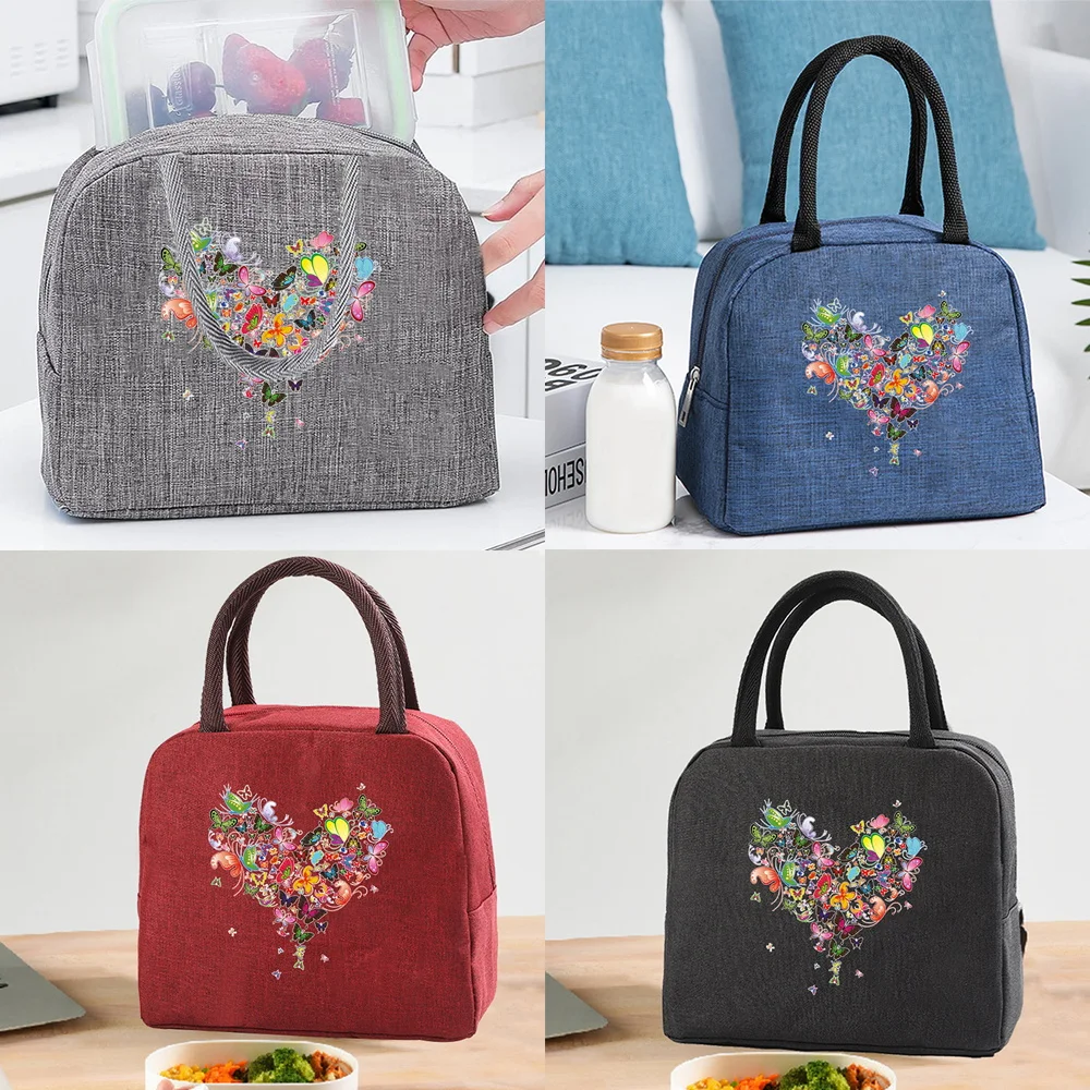 

Lunch Insulated Bag for Kids Portable Meals Thermal Food Picnic Bags Handbags Organizern Butterfly Love Pattern Unisex Bag Tote