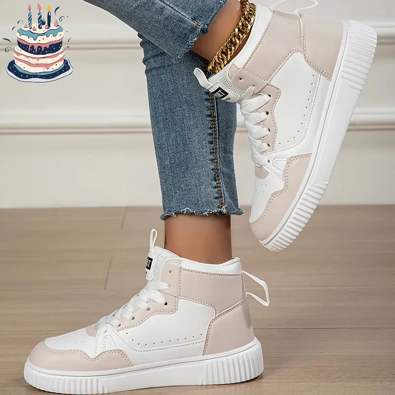 

Leather lace up high top women's casual board shoes for height increase, fashionable and versatile casual shoes