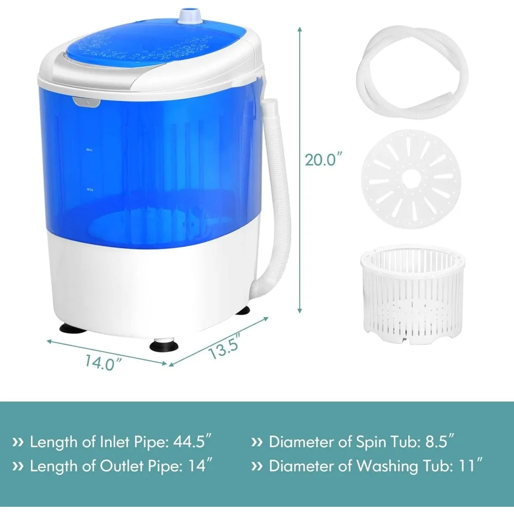 Portable Washing Machine, 5.5 LBS Small Single Tube Washer with Spin Dryer, Compact Laundry Washer