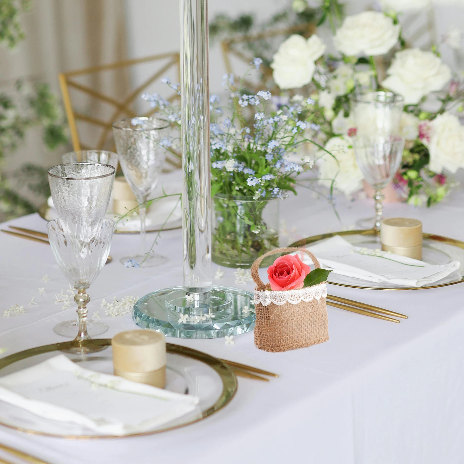 

4pcs Wedding Storage Baskets Linen Fabric Lightweight Holders Bridal Bouquet Basket Bag Burlap Favor