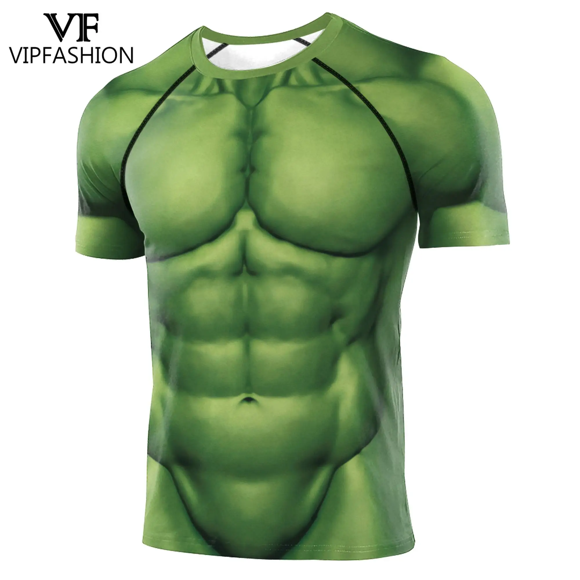 VIP FASHION Green Muscle T-shirt Man Superhero Compression Shirt Top Tee Male Long Sleeve Gym Clothing Cosplay Party Wear