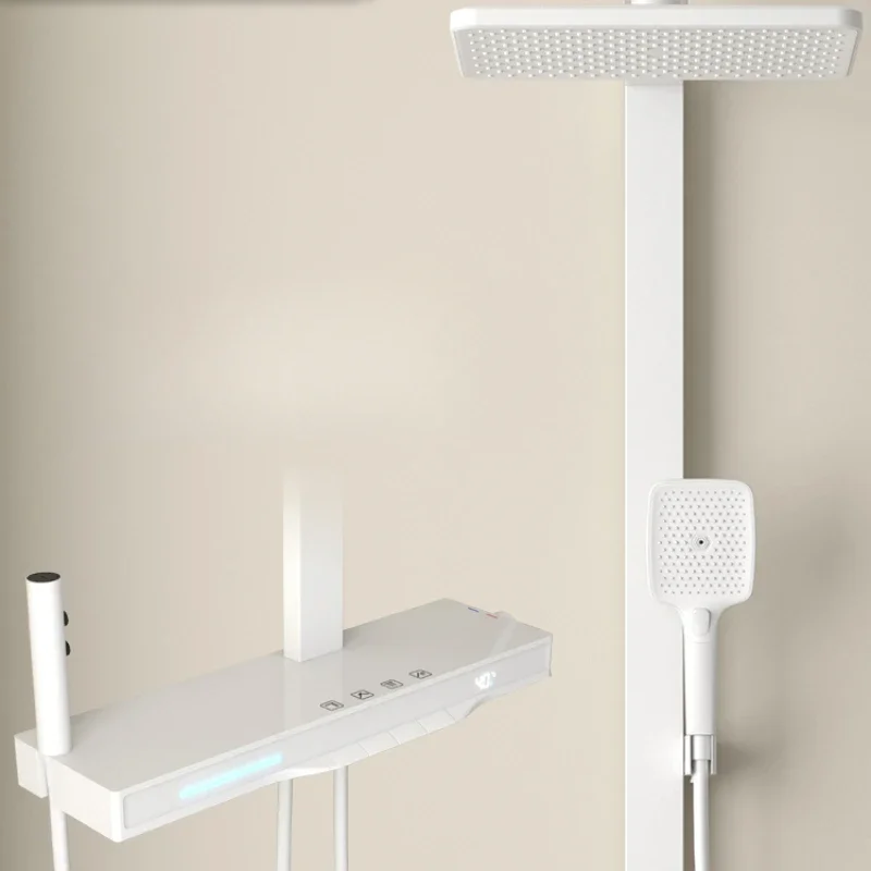 Piano button shower shower set, home intelligent constant temperature digital display, atmosphere light, bathroom booster nozzle