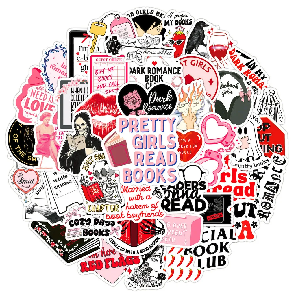 50 Pcs Dark Reading Gothic Stickers Dark Romance Read Graffiti PVC Waterproof Perfect for Phone Decor RecordingYourLife Store