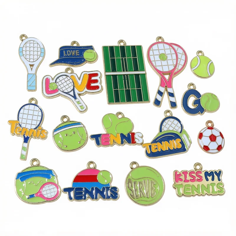 10pcs Enamel Tennis Charms Pendants Tennis Racket Ball DIY Jewelry Making Accessories for Necklace Keychain Bracelet