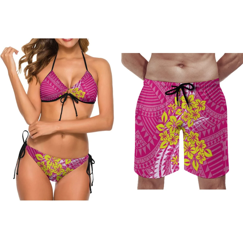 

Samoan Two-Piece Swimsuit Ethnic Art Polynesian Beach Shorts Custom-Made Printed Tie Men'S Sports Bikini Couple Swimsuit