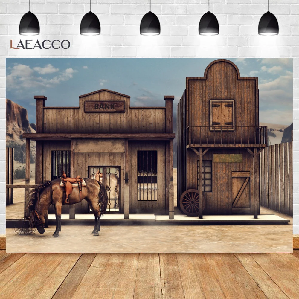 Western Cowboy Backdrop For Photography Wooden House Barn Farm Birthday West Cowboy Street Scenic Photographic Background Props