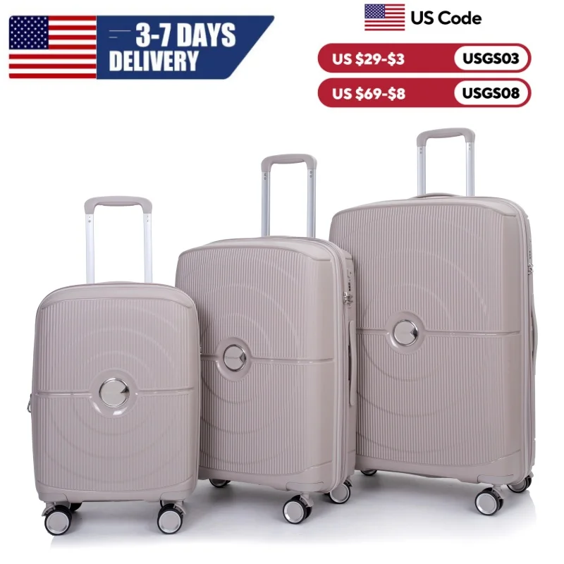 Travelhouse Expandable Hardshell Suitcase Double Spinner Wheels PP Luggage Sets Suitcase with TSA Lock,3-Piece Set (20/24/28）