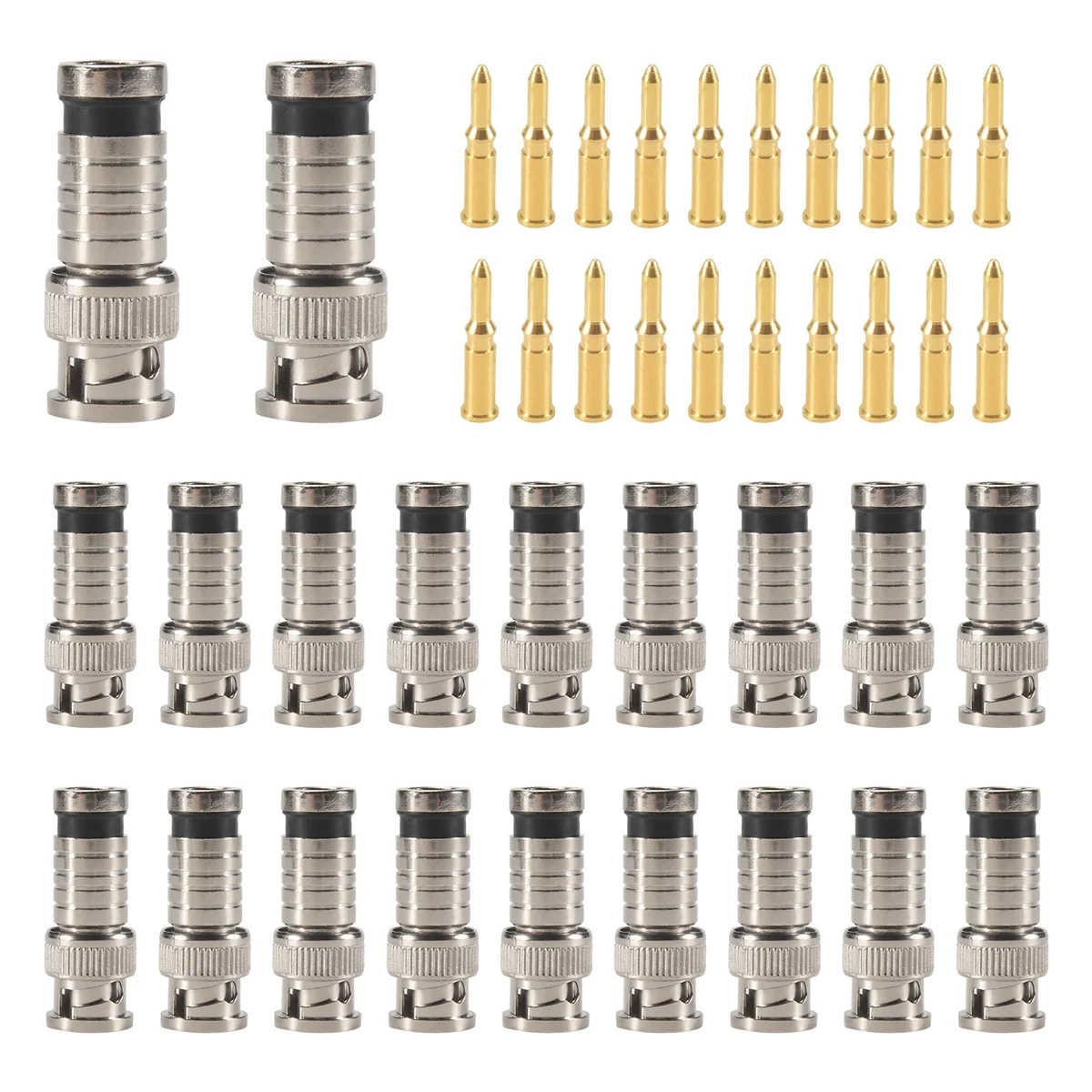

Hot sale 20 Pcs BNC Compression Connector 75 Ohm Coupler with Copper Pin for RG58-59 Crimper Video Plug Extension Coaxial Cable