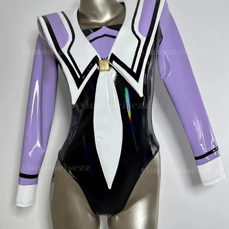 تخصيص الرقص كلية نمط بذلة حار فتاة ارتداءها لعب الأدوار تقليد مادة اللاتكس عالية شوكة مثير الخامس الرقبة تأثيري