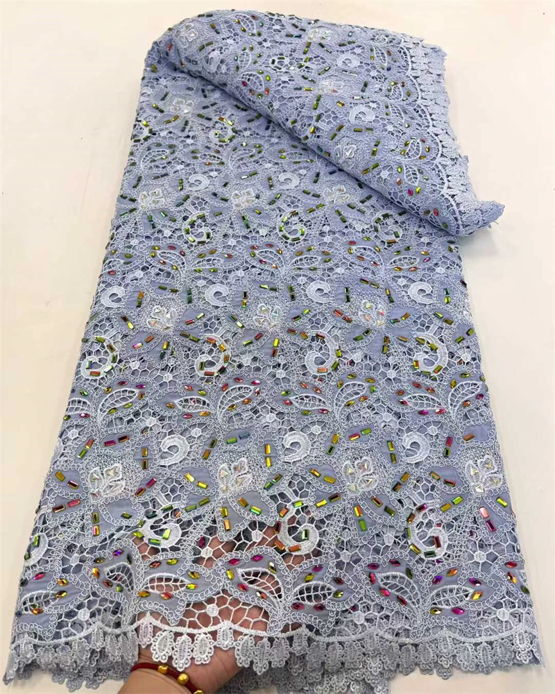 2024 Nigerian Green African Guipure Dress Embroidery Lace Fabrics Senegal Wedding Party Sequins High Quality Cord Lace Fabric