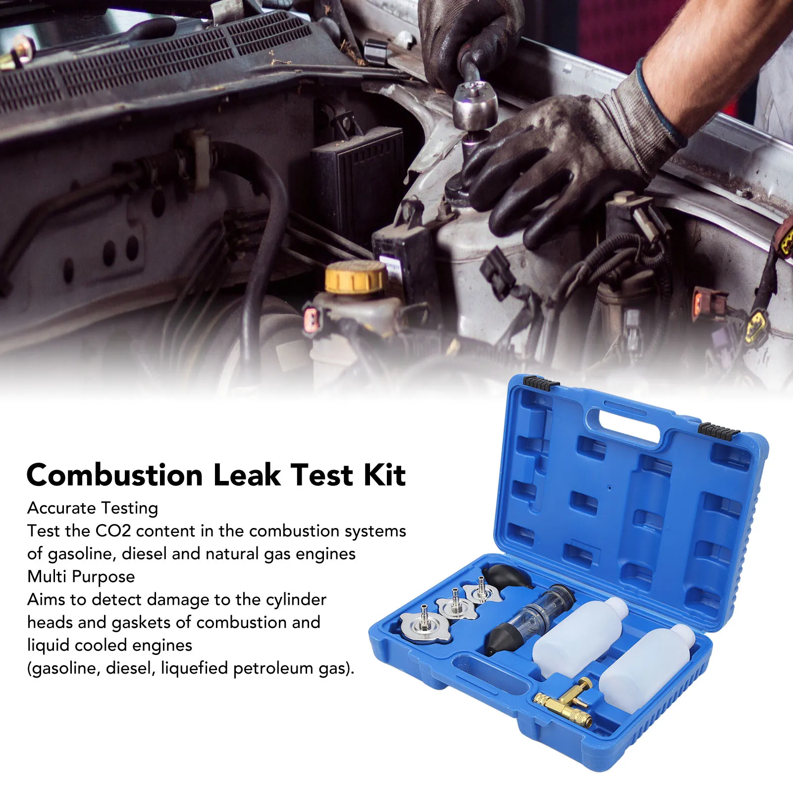 VT13939 Combustion Gas Leak Testers Kit CO² Leak Tester CO2 Leak Detector For Cars Trucks Road Tractors Excavators