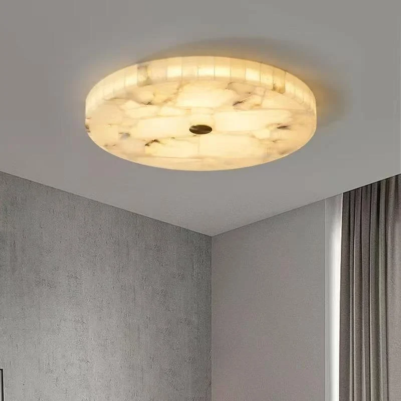 

Spanish All Copper Marble Bedroom Ceiling Light Post-modern Splicing Simple Luxury Room Study Circular Light Fixture