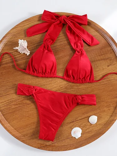 Imagen 1 del producto Bikini Push Up de 2 piezas, traje de baño con volantes, conjunto de Bikinis, traje de baño rojo 2025, traje de baño para Mujer, Bikini Sexy para Mujer, ropa de playa de verano