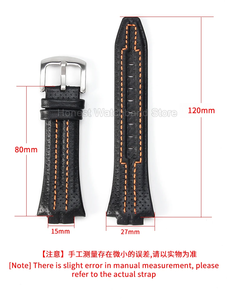 Black 15x27mm Genuine Leather Watchband for SNL017 7L22-0AE0 SNA595P2 for Seiko Sportura Series Watch Strap Convex Interface
