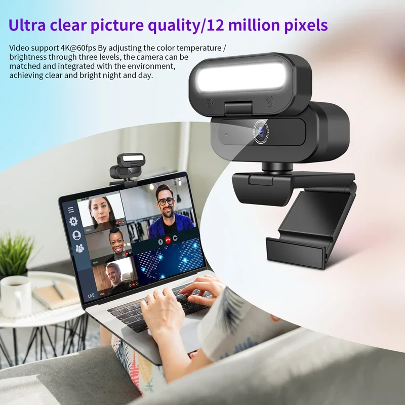 كاميرا كمبيوتر جديدة 4K عالية الوضوح ملء كاميرا الضوء USB البث المباشر كاميرا الحد من الضوضاء كاميرا المؤتمرات