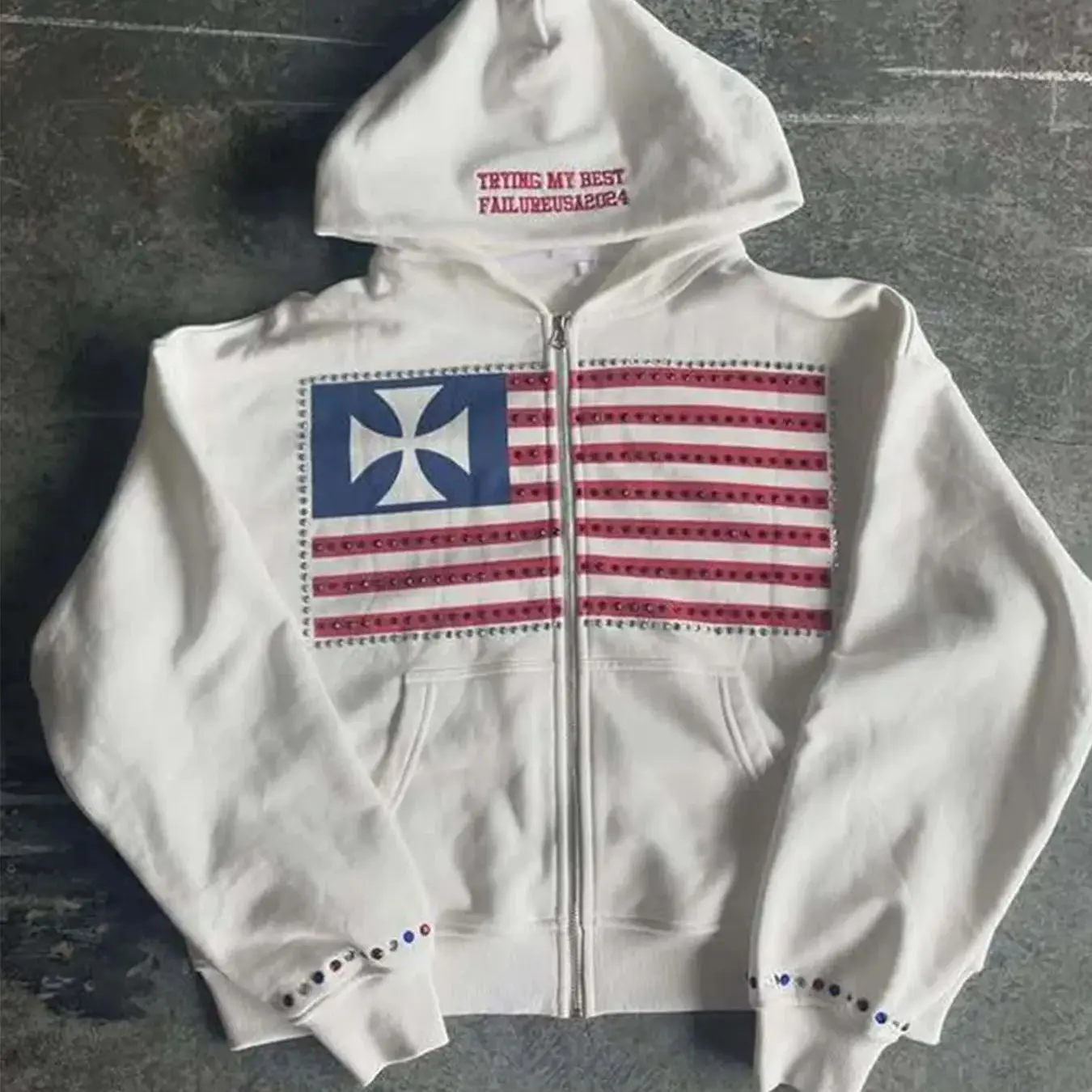 Herbstliches neues Sweatshirt mit minimalistischem Design der Nationalflagge, Farbkollisionsmuster, Herren-Kapuzenpullover, Harajuku Y2k, lockerer Reißverschluss-Sweatshirt.